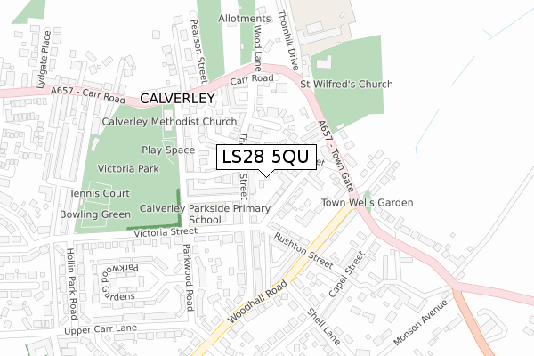 LS28 5QU map - large scale - OS Open Zoomstack (Ordnance Survey)