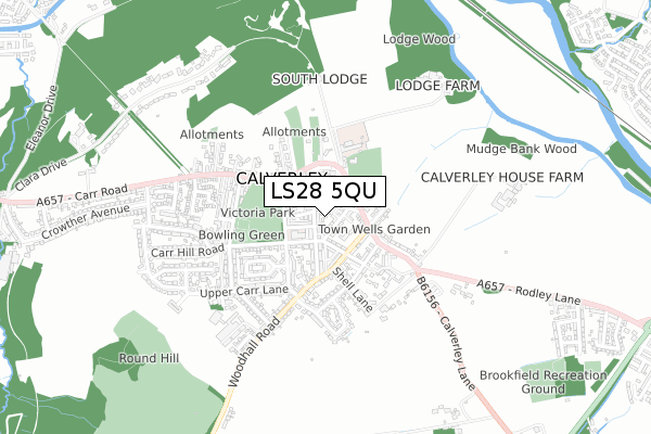 LS28 5QU map - small scale - OS Open Zoomstack (Ordnance Survey)