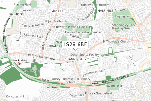 LS28 6BF map - small scale - OS Open Zoomstack (Ordnance Survey)