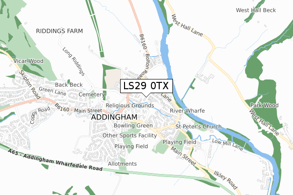 LS29 0TX map - small scale - OS Open Zoomstack (Ordnance Survey)