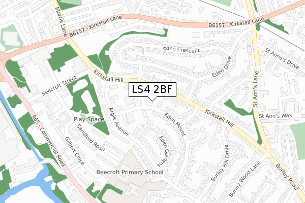 LS4 2BF map - large scale - OS Open Zoomstack (Ordnance Survey)