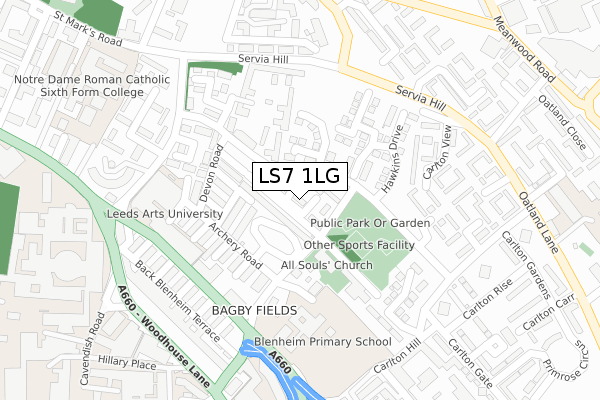 LS7 1LG map - large scale - OS Open Zoomstack (Ordnance Survey)