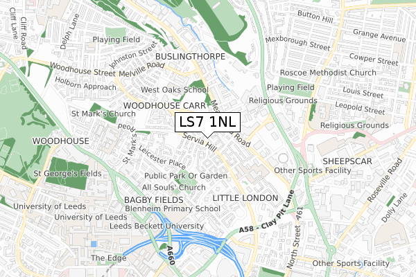 LS7 1NL map - small scale - OS Open Zoomstack (Ordnance Survey)