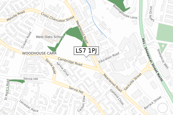 LS7 1PJ map - large scale - OS Open Zoomstack (Ordnance Survey)