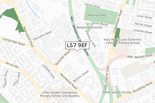 LS7 9EF map - large scale - OS Open Zoomstack (Ordnance Survey)