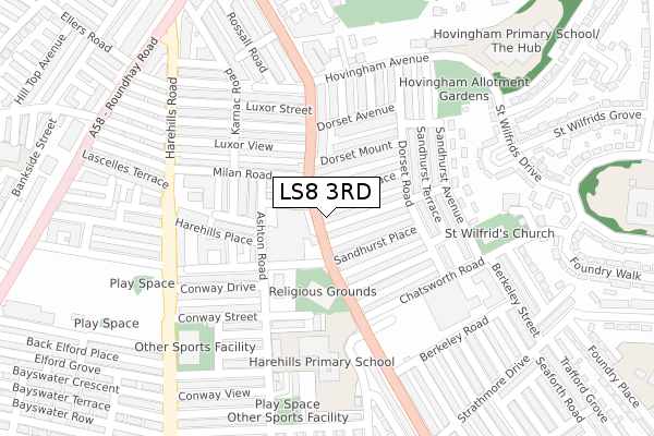 LS8 3RD map - large scale - OS Open Zoomstack (Ordnance Survey)