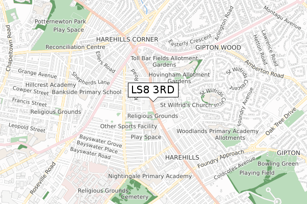 LS8 3RD map - small scale - OS Open Zoomstack (Ordnance Survey)