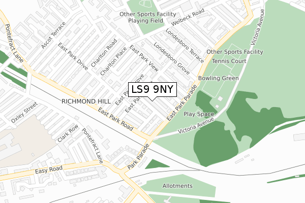 LS9 9NY map - large scale - OS Open Zoomstack (Ordnance Survey)