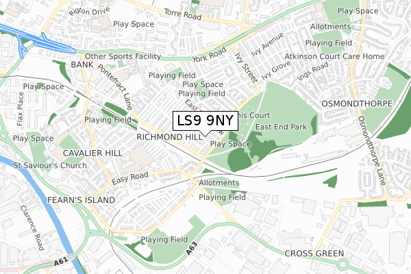 LS9 9NY map - small scale - OS Open Zoomstack (Ordnance Survey)