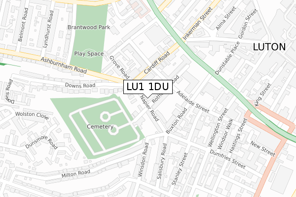 LU1 1DU map - large scale - OS Open Zoomstack (Ordnance Survey)