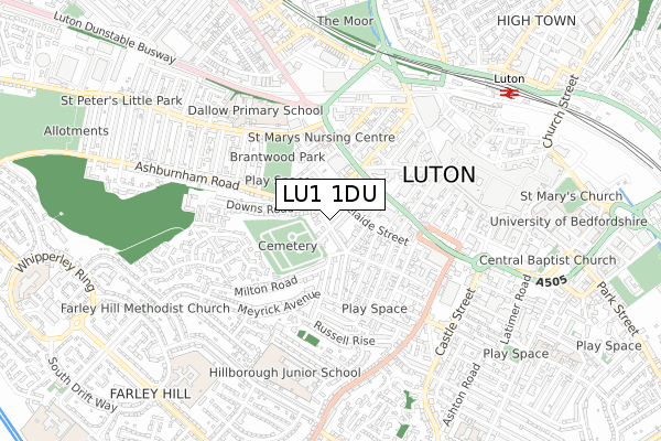 LU1 1DU map - small scale - OS Open Zoomstack (Ordnance Survey)