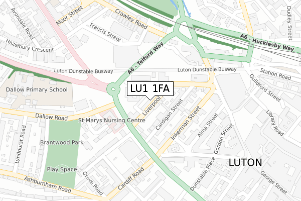 LU1 1FA map - large scale - OS Open Zoomstack (Ordnance Survey)