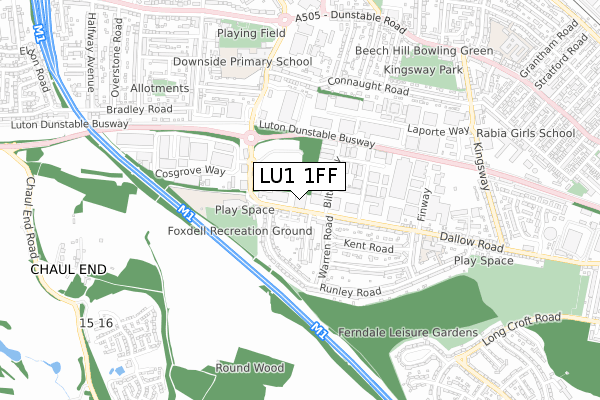 LU1 1FF map - small scale - OS Open Zoomstack (Ordnance Survey)