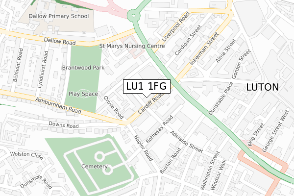 LU1 1FG map - large scale - OS Open Zoomstack (Ordnance Survey)