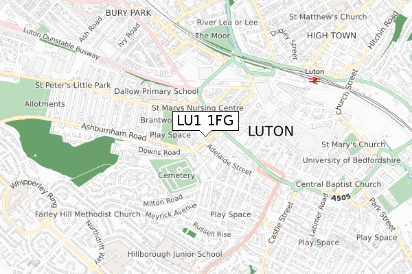 LU1 1FG map - small scale - OS Open Zoomstack (Ordnance Survey)