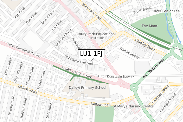 LU1 1FJ map - large scale - OS Open Zoomstack (Ordnance Survey)