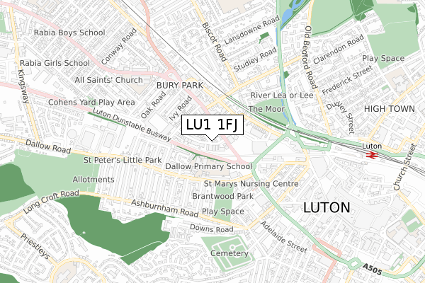 LU1 1FJ map - small scale - OS Open Zoomstack (Ordnance Survey)