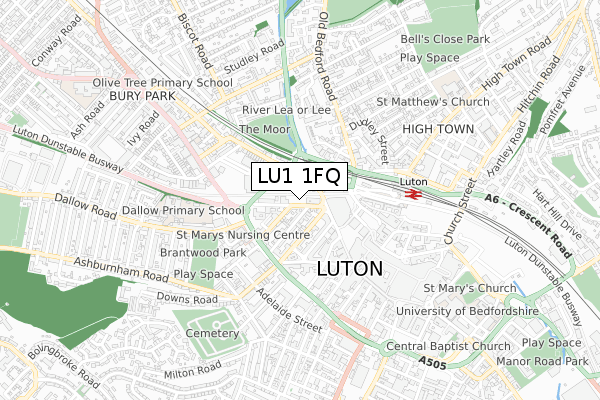 LU1 1FQ map - small scale - OS Open Zoomstack (Ordnance Survey)