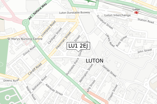 LU1 2EJ map - large scale - OS Open Zoomstack (Ordnance Survey)