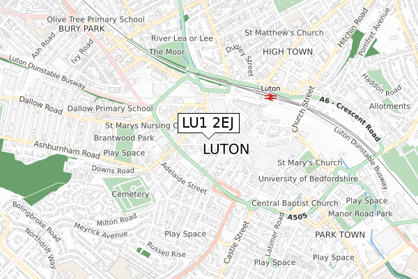 LU1 2EJ map - small scale - OS Open Zoomstack (Ordnance Survey)