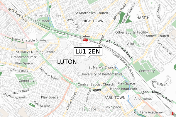 LU1 2EN map - small scale - OS Open Zoomstack (Ordnance Survey)