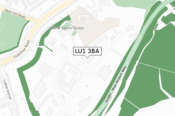 LU1 3BA map - large scale - OS Open Zoomstack (Ordnance Survey)