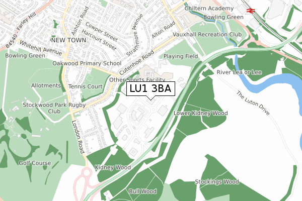 LU1 3BA map - small scale - OS Open Zoomstack (Ordnance Survey)