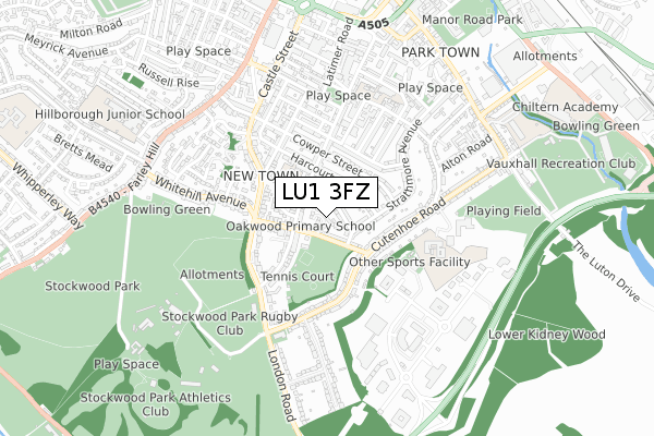 LU1 3FZ map - small scale - OS Open Zoomstack (Ordnance Survey)