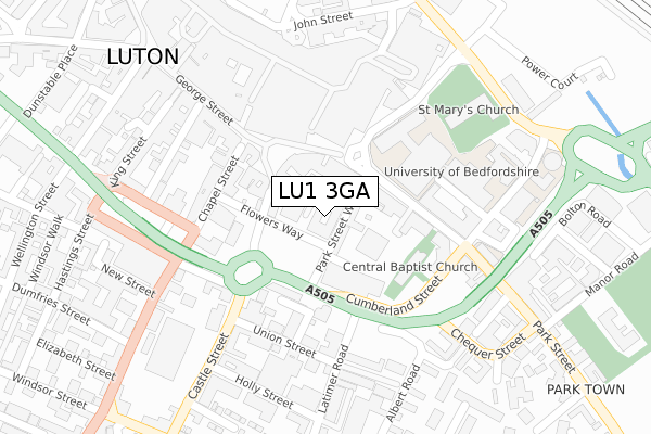 LU1 3GA map - large scale - OS Open Zoomstack (Ordnance Survey)