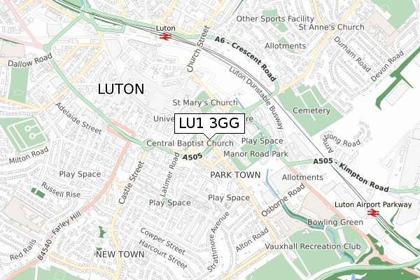 LU1 3GG map - small scale - OS Open Zoomstack (Ordnance Survey)