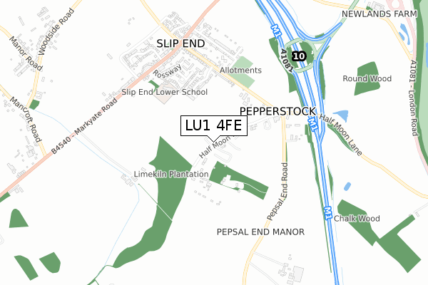 LU1 4FE map - small scale - OS Open Zoomstack (Ordnance Survey)