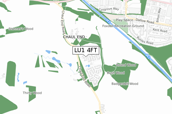 LU1 4FT map - small scale - OS Open Zoomstack (Ordnance Survey)