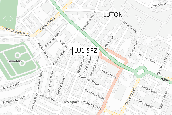 LU1 5FZ map - large scale - OS Open Zoomstack (Ordnance Survey)