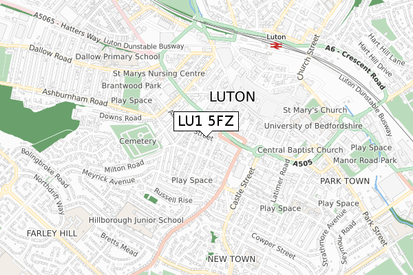 LU1 5FZ map - small scale - OS Open Zoomstack (Ordnance Survey)