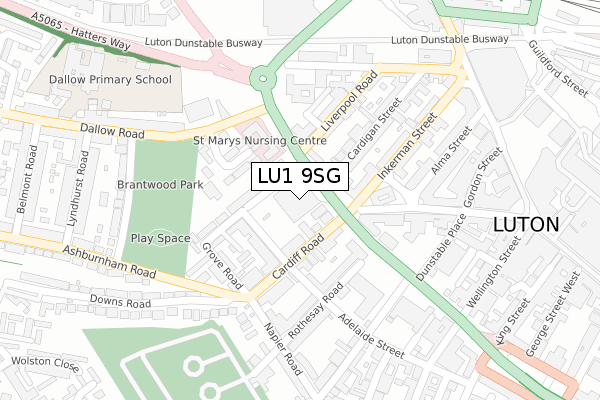 LU1 9SG map - large scale - OS Open Zoomstack (Ordnance Survey)