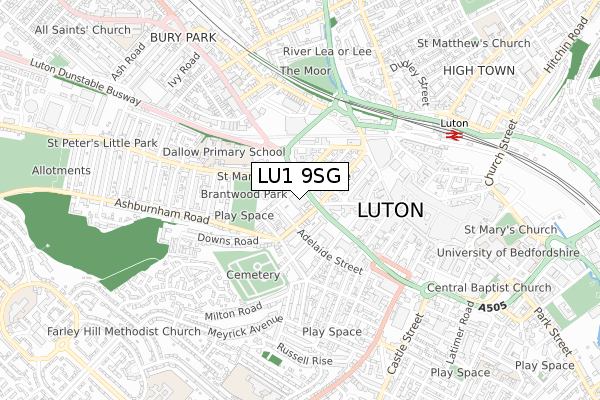 LU1 9SG map - small scale - OS Open Zoomstack (Ordnance Survey)