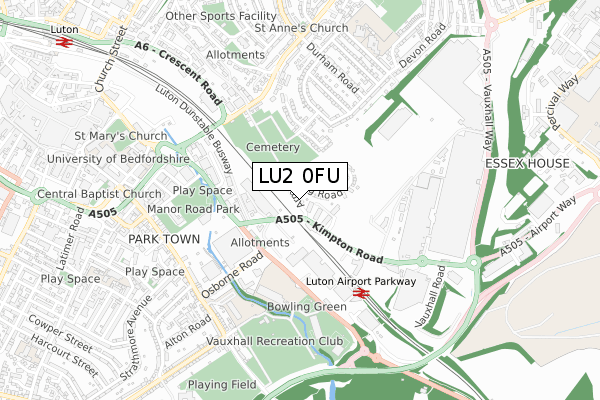 LU2 0FU map - small scale - OS Open Zoomstack (Ordnance Survey)