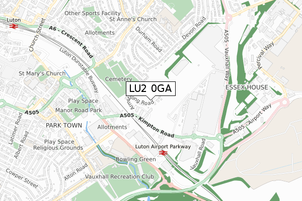 LU2 0GA map - small scale - OS Open Zoomstack (Ordnance Survey)