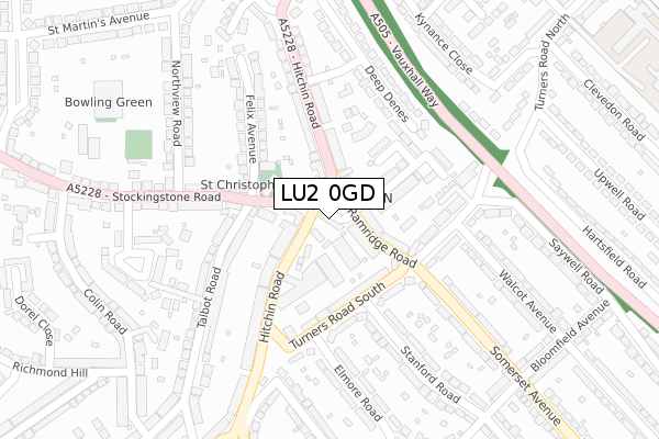 LU2 0GD map - large scale - OS Open Zoomstack (Ordnance Survey)