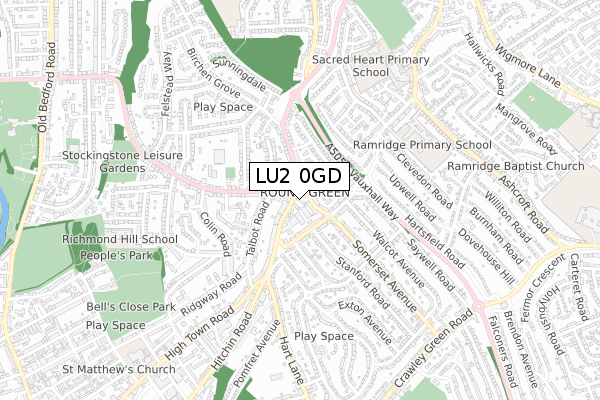 LU2 0GD map - small scale - OS Open Zoomstack (Ordnance Survey)