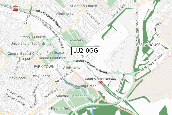 LU2 0GG map - small scale - OS Open Zoomstack (Ordnance Survey)