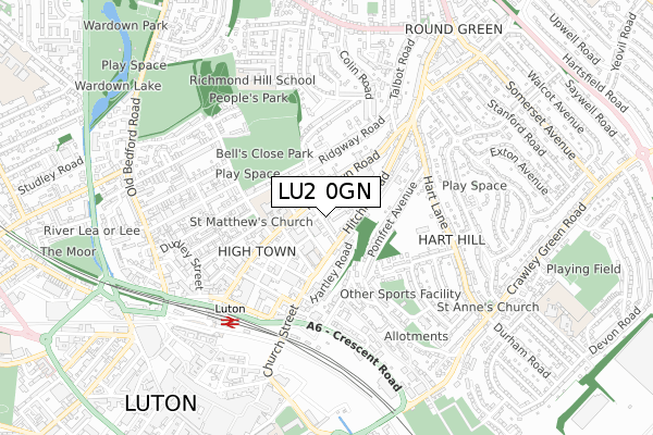 LU2 0GN map - small scale - OS Open Zoomstack (Ordnance Survey)