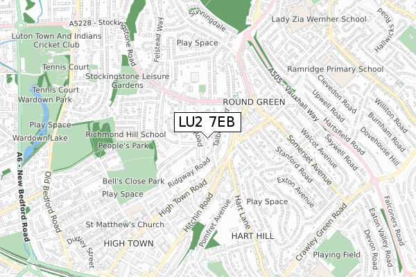 LU2 7EB map - small scale - OS Open Zoomstack (Ordnance Survey)