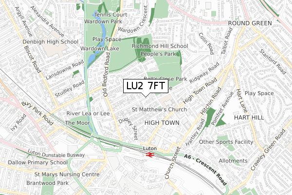 LU2 7FT map - small scale - OS Open Zoomstack (Ordnance Survey)