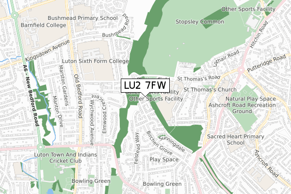 LU2 7FW map - small scale - OS Open Zoomstack (Ordnance Survey)