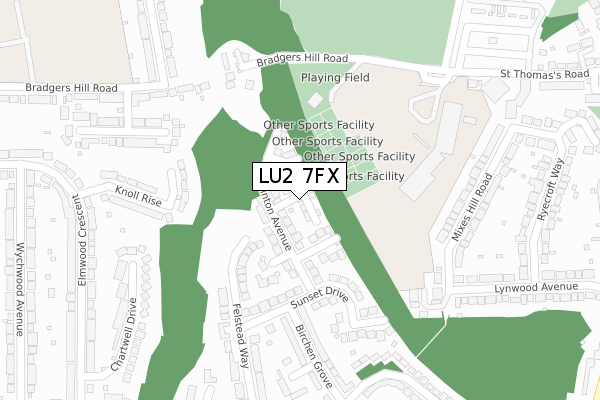 LU2 7FX map - large scale - OS Open Zoomstack (Ordnance Survey)