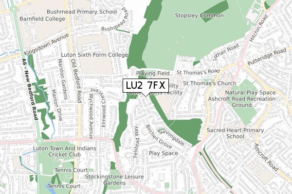 LU2 7FX map - small scale - OS Open Zoomstack (Ordnance Survey)