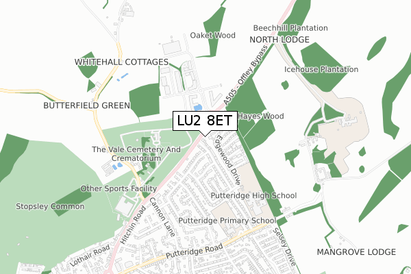 LU2 8ET map - small scale - OS Open Zoomstack (Ordnance Survey)