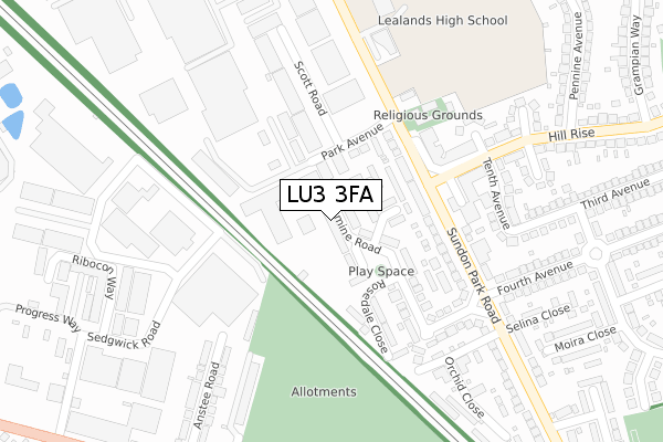 LU3 3FA map - large scale - OS Open Zoomstack (Ordnance Survey)