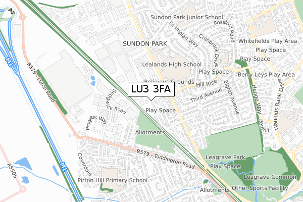 LU3 3FA map - small scale - OS Open Zoomstack (Ordnance Survey)